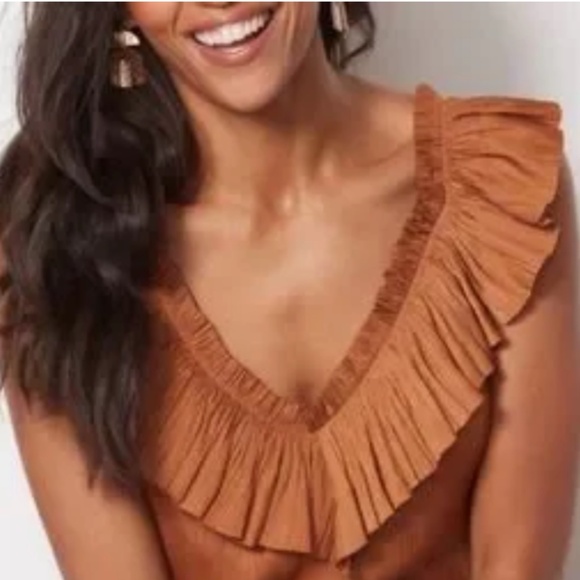 Evereve Dahlia Ruffle Satin Tank Top Rust Women’s Large NWT - Picture 1 of 8